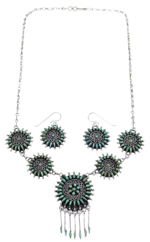 Southwest Sterling Silver Turquoise Needlepoint Necklace And Earring Set EX54062